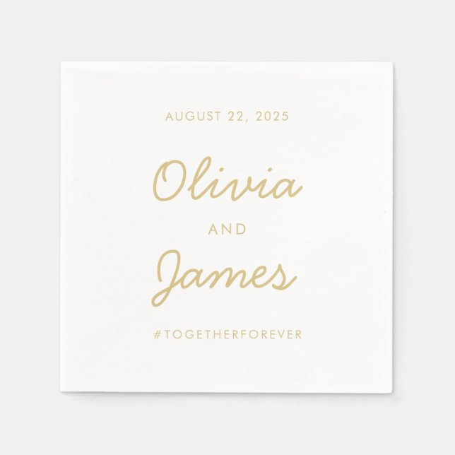 Serviette En Papier Simple Elegant Modern Gold Script Mariage Hashtag (Devant)