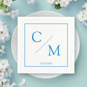 Serviette En Papier Simple Élégant Monogramme Blanc Bleu