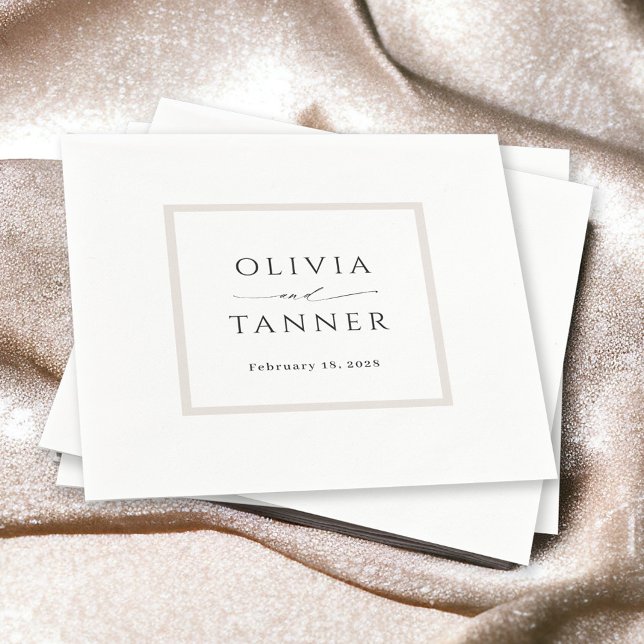 Serviette En Papier Simple Elegant Neutre Beige et Mariage blanc (Créateur téléchargé)