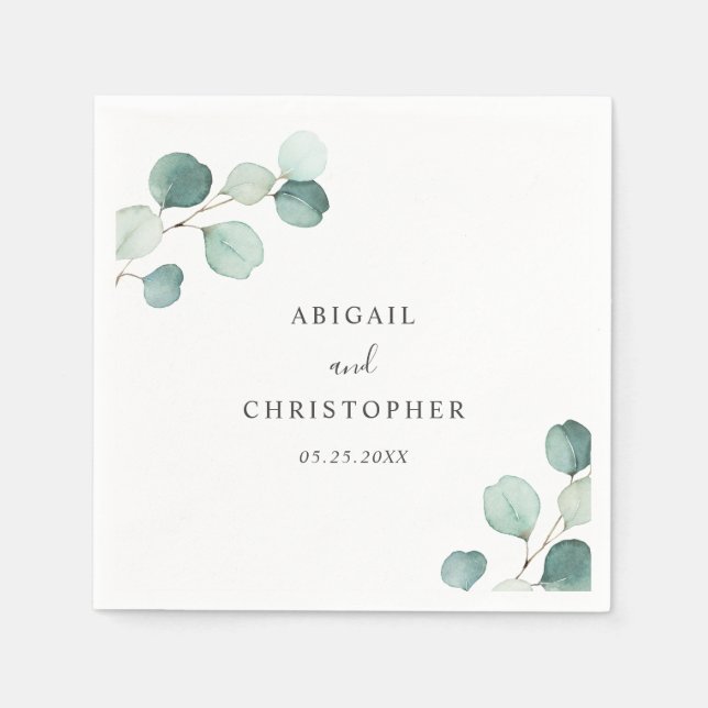 Serviette En Papier Simple Elégant Verdure Rustique Eucalyptus Mariage (Devant)