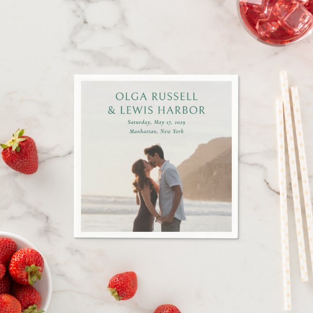 Serviette En Papier Simple Emerald Green Mariage moderne (En situation)