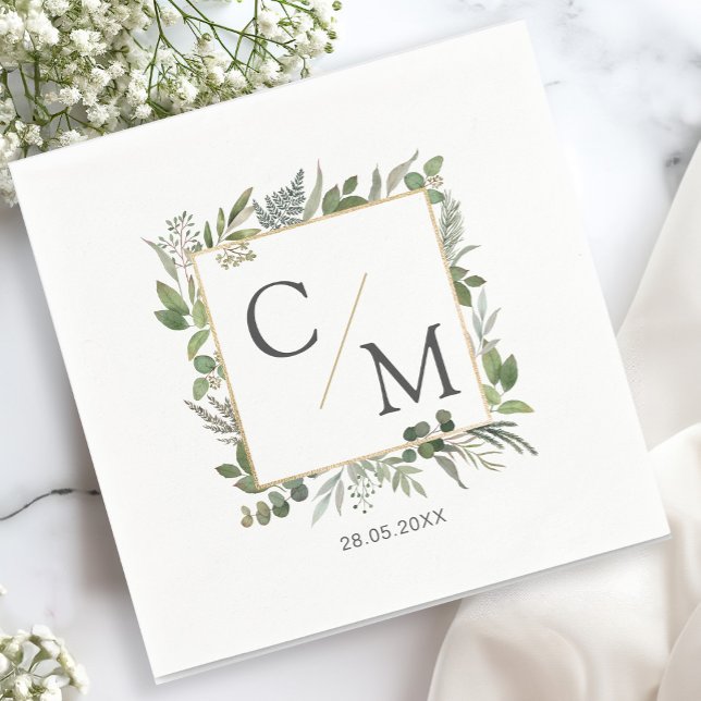 Serviette En Papier Simple et élégant monogramme eucalyptus (Créateur téléchargé)