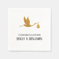 Simple Faux Gold Stork Baby shower Félicitations