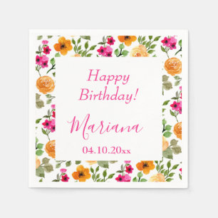 Serviette En Papier Simple Fête d'anniversaire Florale Rose Orange