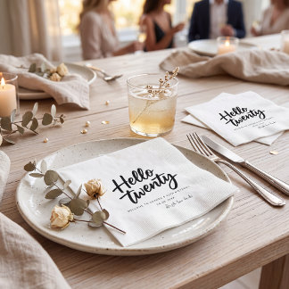 Serviette En Papier Simple fete d'anniversaire noir et blanc élégant