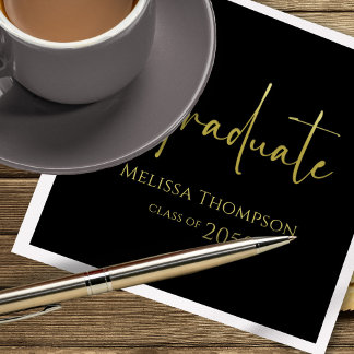Serviette En Papier Simple Graduation Gold Script Custom