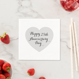 Serviette En Papier Simple Happy 25th Anniversary Silver Heart Elegant
