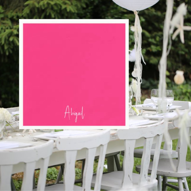 Serviette En Papier Simple Hot Rose Personnalisé Script Cocktail (Créateur téléchargé)