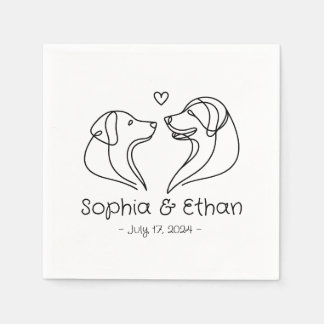 Serviette En Papier Simple Line Art Dog Moderne | Napkins Mariage