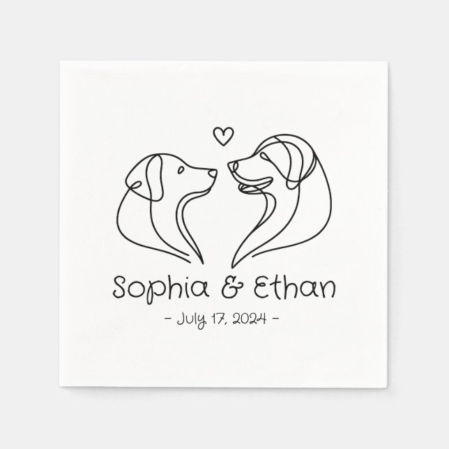 Serviette En Papier Simple Line Art Dog Moderne | Napkins Mariage (Devant)
