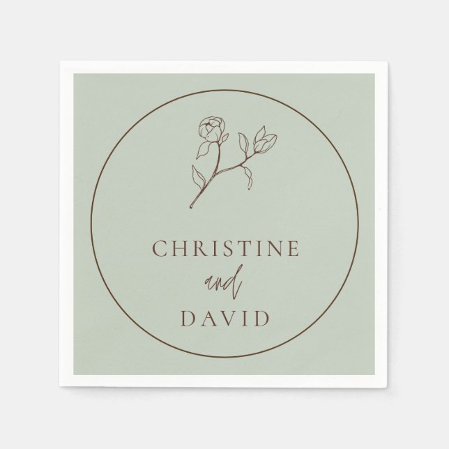Serviette En Papier Simple Mariage Bohème Floral Sage Vert (Devant)