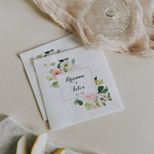 Serviette En Papier Simple Mariage de calligraphie florale verte