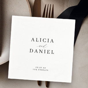 Serviette En Papier Simple mariage élégant minimaliste blanc noir