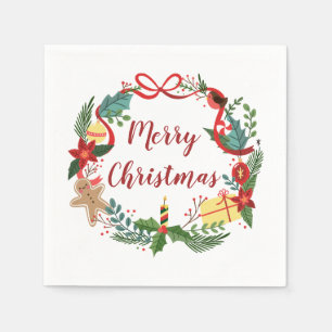 Serviette En Papier Simple Merry Christmas Wreath   Napkin