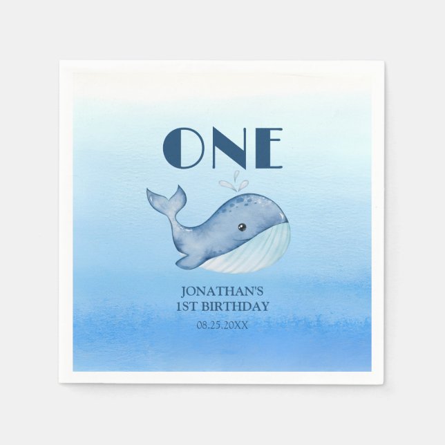 Serviette En Papier Simple mignonne Baleine Bleue Mer 1er anniversaire (Devant)