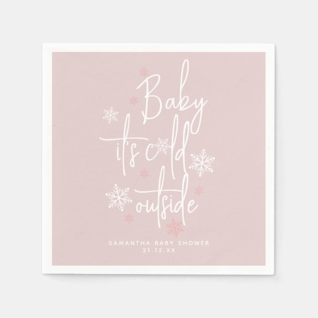 Serviette En Papier Simple minimaliste hiver moderne bébé fille douche (Devant)