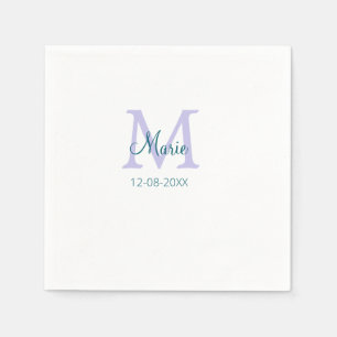Serviette En Papier simple minimum ajouter nom monogramme violet vert 