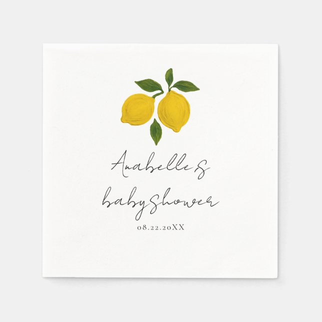 Serviette En Papier Simple Modern Yellow Lemon Bicycle Baby Shower (Devant)