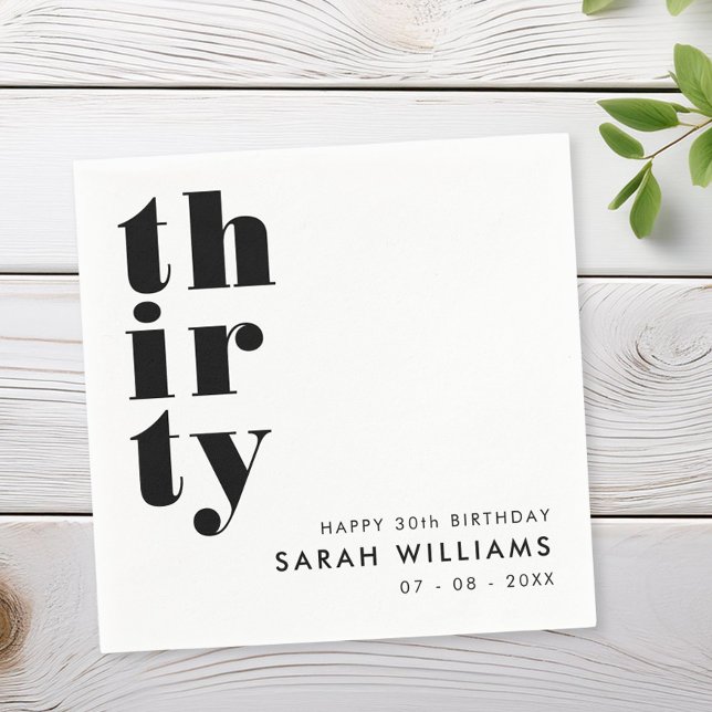 Serviette En Papier Simple moderne 30e fête d'anniversaire (Créateur téléchargé)