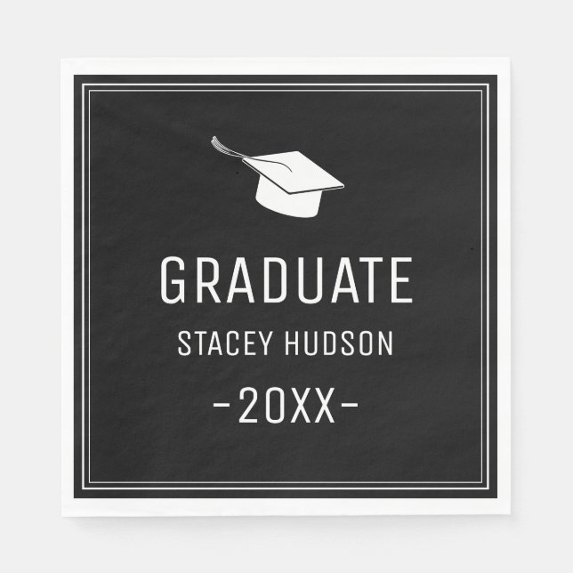 Serviette En Papier Simple moderne Black & White Graduation Party (Devant)