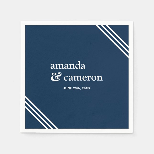 Serviette En Papier Simple moderne élégant Mariage bleu marine (Devant)
