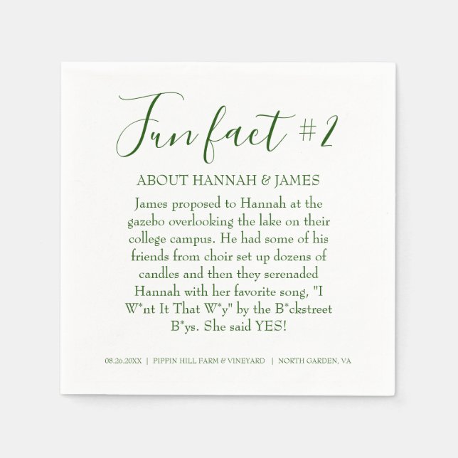 Serviette En Papier Simple moderne Emerald Green Fun Fact 2 Mariage (Devant)