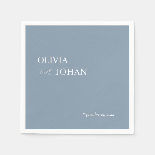 Serviette En Papier Simple, moderne et minimaliste | Mariage Dusty Blu (Devant)