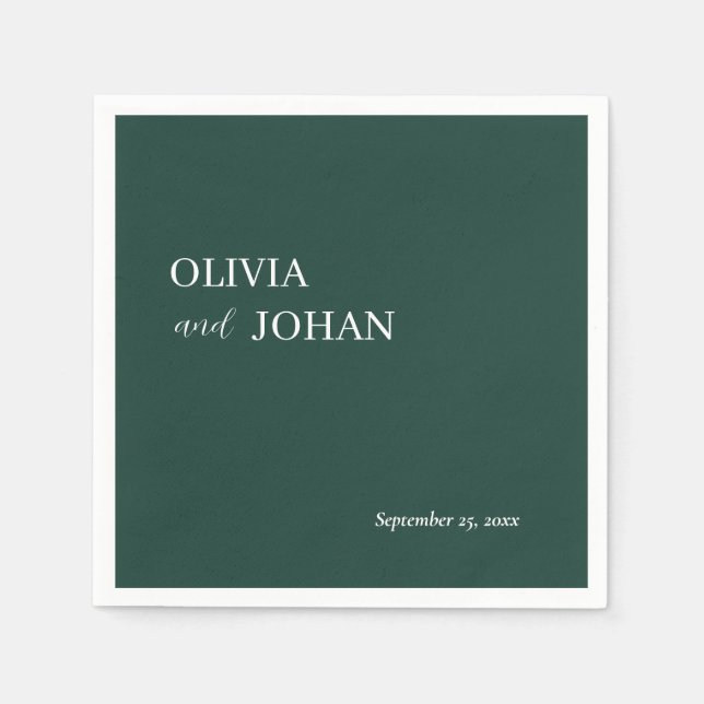 Serviette En Papier Simple, moderne et minimaliste | Mariage Emerald G (Devant)