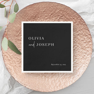 Serviette En Papier Simple, moderne et minimaliste   Mariage noir