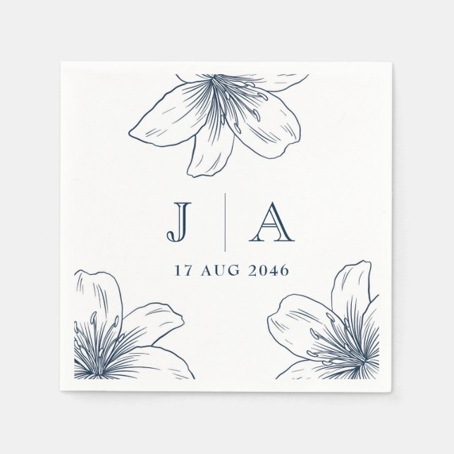 Serviette En Papier Simple moderne Marine bleu Flower Chic Mariage Nap (Devant)