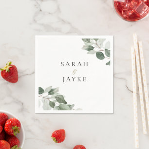 Serviette En Papier Simple Moderne Minimaliste Mariage Feuille Verte