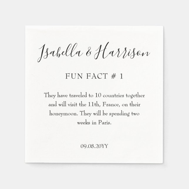 Serviette En Papier Simple moderne Noir et blanc Fun Fact # 1Mariage (Devant)