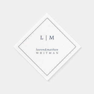 Serviette En Papier Simple Monogramme Bleu Marine Élégant pour Mariage