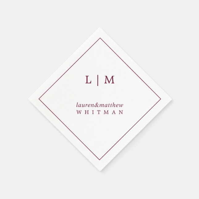 Serviette En Papier Simple Monogramme de Bourgogne Élégant Mariage (Coin)
