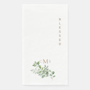 Serviette En Papier Simple Monogramme Doré Feuillage Bénit