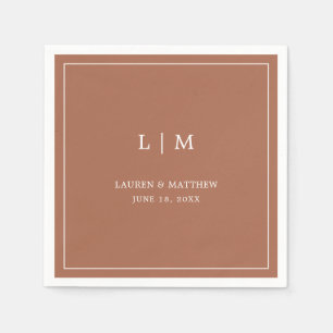Serviette En Papier Simple Monogramme en Terre Cuite Élégant pour Mari