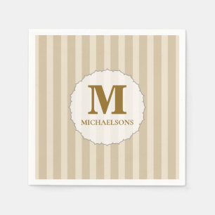 Serviette En Papier Simple Monogramme Initial Minimaliste Brun Beige