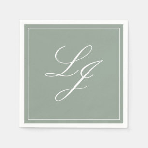 Serviette En Papier Simple Monogramme Sage Green Élégant Mariage de sc