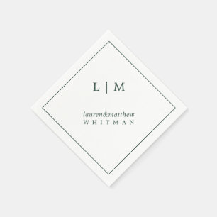 Serviette En Papier Simple Monogramme Vert Forêt Élégant Mariage