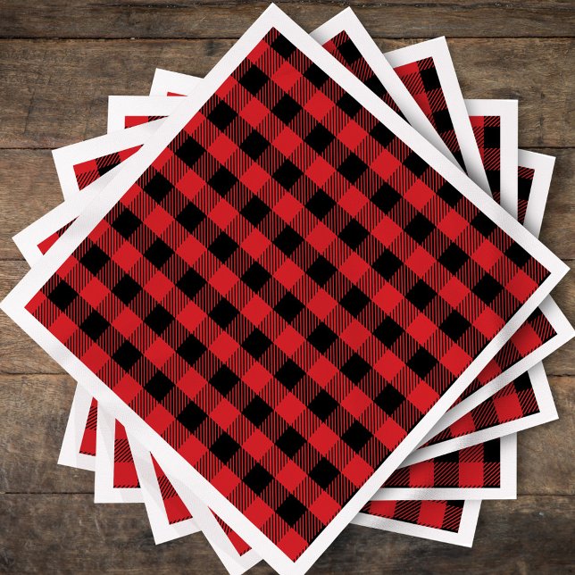Serviette En Papier Simple Noël Holiday Buffalo Check Motif (Simple rustic buffalo check plaid patterned paper napkin. )