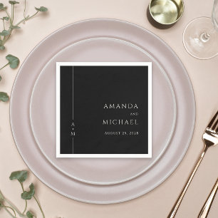 Serviette En Papier Simple noir élégant Mariage de monogramme classiqu
