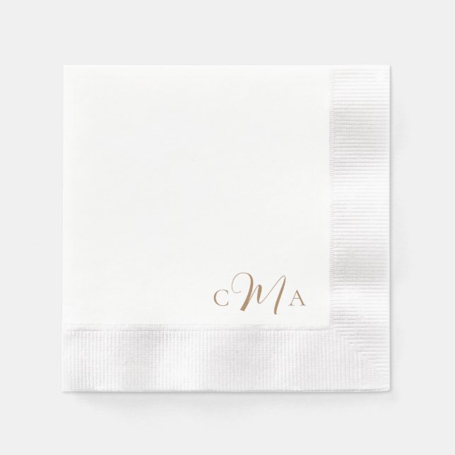 Serviette En Papier Simple or Monogramme Combo Police Mariage Cocktail (Devant)
