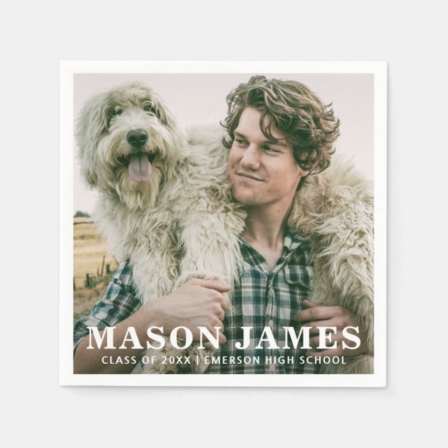 Serviette En Papier Simple Photo Moderne Graduation (Devant)