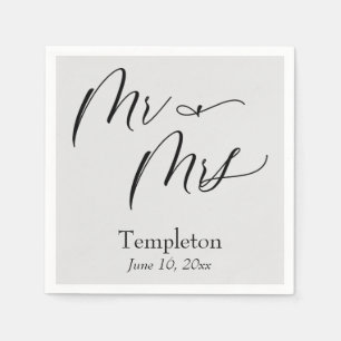 Serviette En Papier Simple Police de caractères de luxe Mr & Mrs Gris