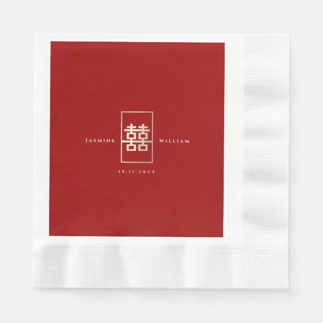 Serviette En Papier Simple Rectangle double bonheur Mariage chinois (Devant)