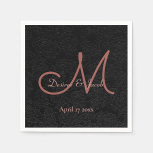 Serviette En Papier Simple Rose noir or élégant mariage Monogramme