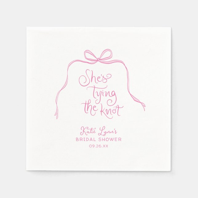 Serviette En Papier Simple Rose Ruban Mariage (Devant)