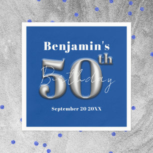 Serviette En Papier Simple Royal Blue moderne et Silver 50e anniversai