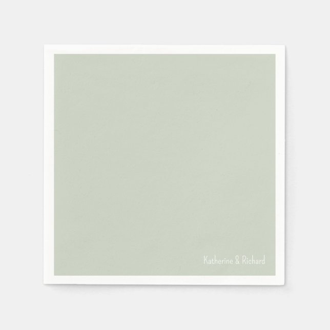 Serviette En Papier Simple Sage Clair Blanc Texte II Mariage Cocktail (Devant)