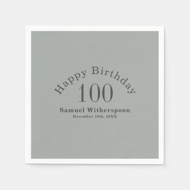 Serviette En Papier Simple Sage Green et Charcoal Grey 100e anniversai (Devant)